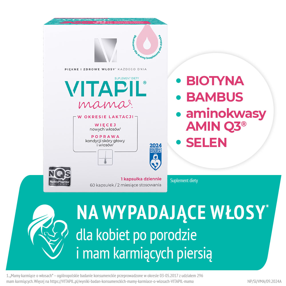 VITAPIL mama , przy wypadaniu włosów po ciąży i podczas karmienia piersią, 60 szt.