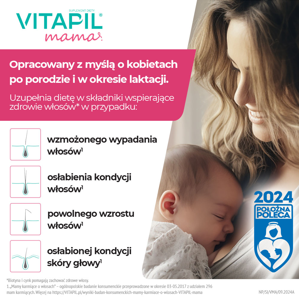 VITAPIL mama , przy wypadaniu włosów po ciąży i podczas karmienia piersią, 60 szt.