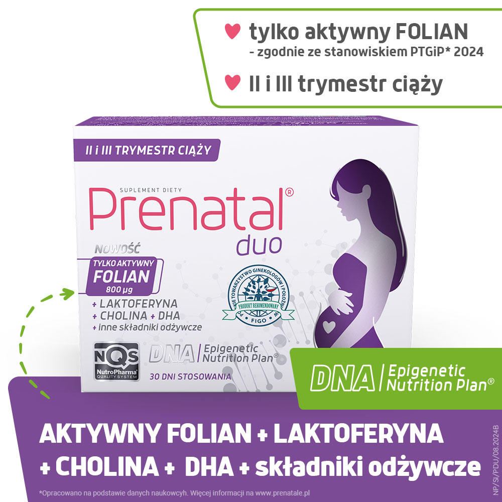 Prenatal Duo Classic + DHA , witaminy z DHA, laktoferyną i choliną dla kobiet w ciąży (od 13. tygodnia) i karmiących piersią, 60 + 30 szt.