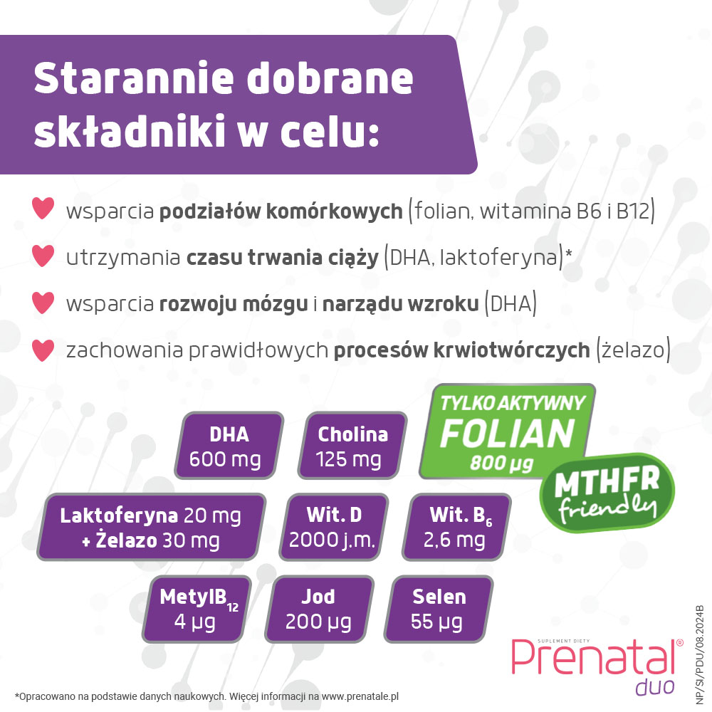 Prenatal Duo Classic + DHA , witaminy z DHA, laktoferyną i choliną dla kobiet w ciąży (od 13. tygodnia) i karmiących piersią, 60 + 30 szt.