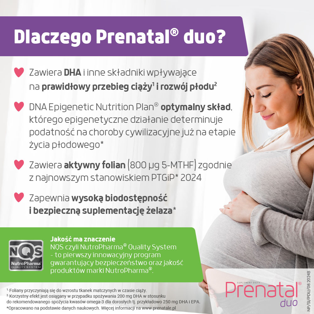 Prenatal Duo Classic + DHA , witaminy z DHA, laktoferyną i choliną dla kobiet w ciąży (od 13. tygodnia) i karmiących piersią, 60 + 30 szt.