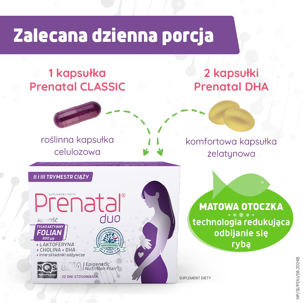 Prenatal Duo Classic + DHA , witaminy z DHA, laktoferyną i choliną dla kobiet w ciąży (od 13. tygodnia) i karmiących piersią, 60 + 30 szt.