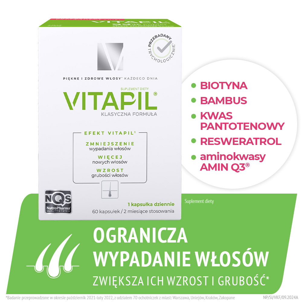 Vitapil z biotyną, przy wzmożonym wypadaniu włosów, 60 szt.