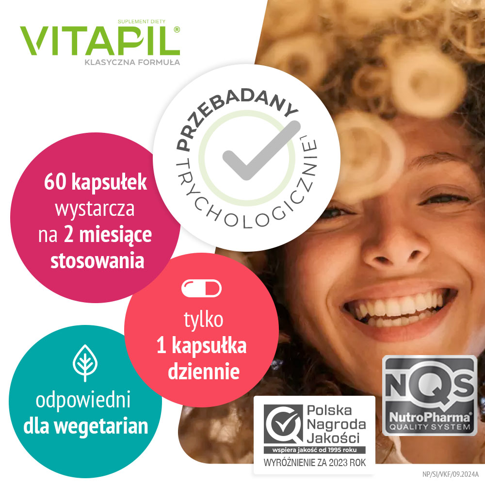Vitapil z biotyną, przy wzmożonym wypadaniu włosów, 60 szt.