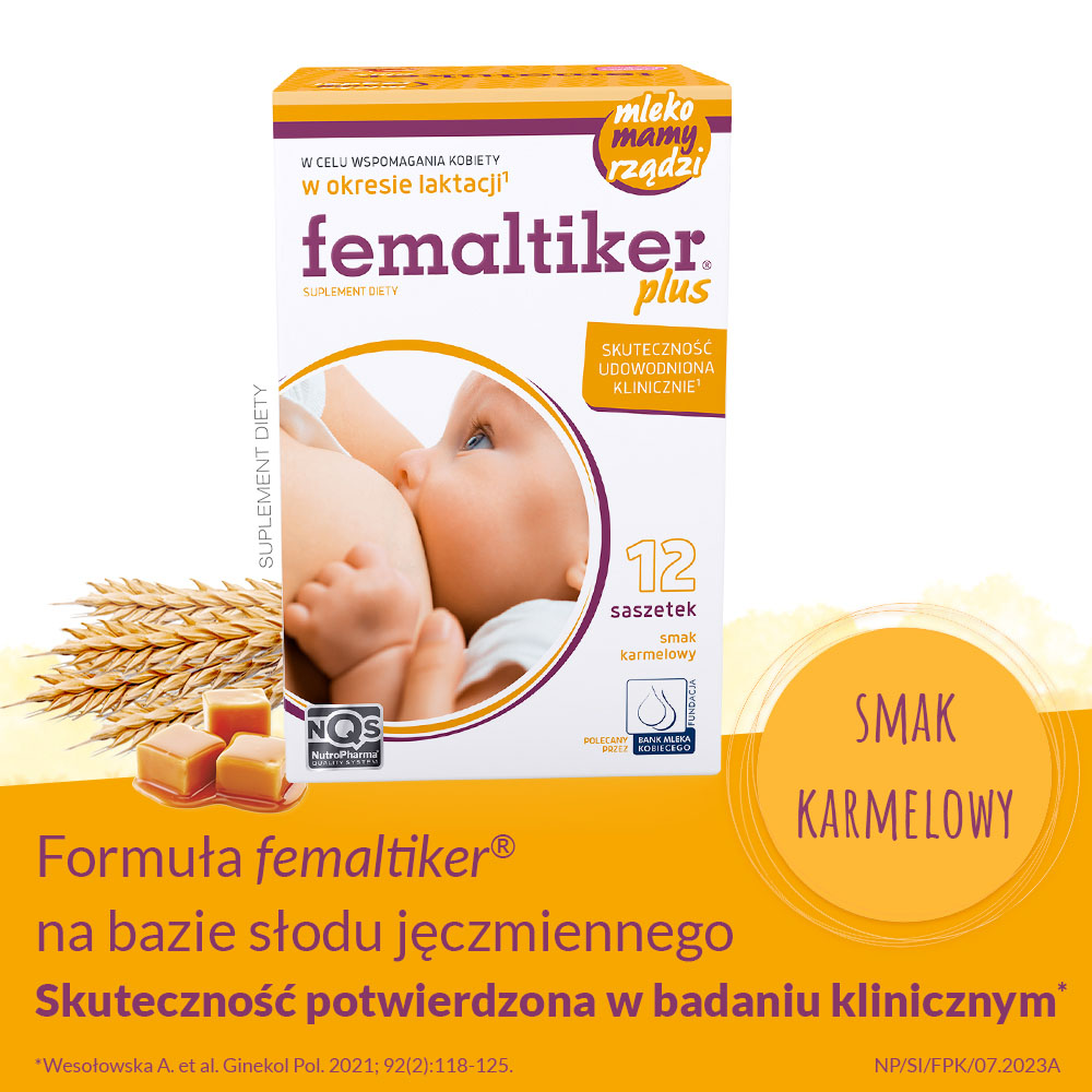 Femaltiker plus wsparcie organizmu kobiety w okresie laktacji, smak karmelowy, 12 szt.