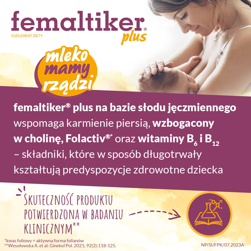 Femaltiker plus, wsparcie organizmu kobiety w okresie laktacji, smak karmelowy, 12 szt.