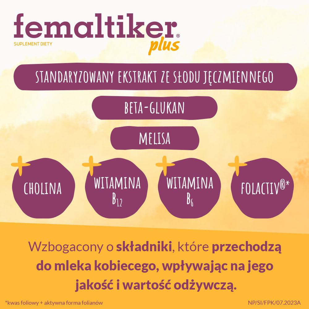 Femaltiker plus, wsparcie organizmu kobiety w okresie laktacji, smak karmelowy, 12 szt.