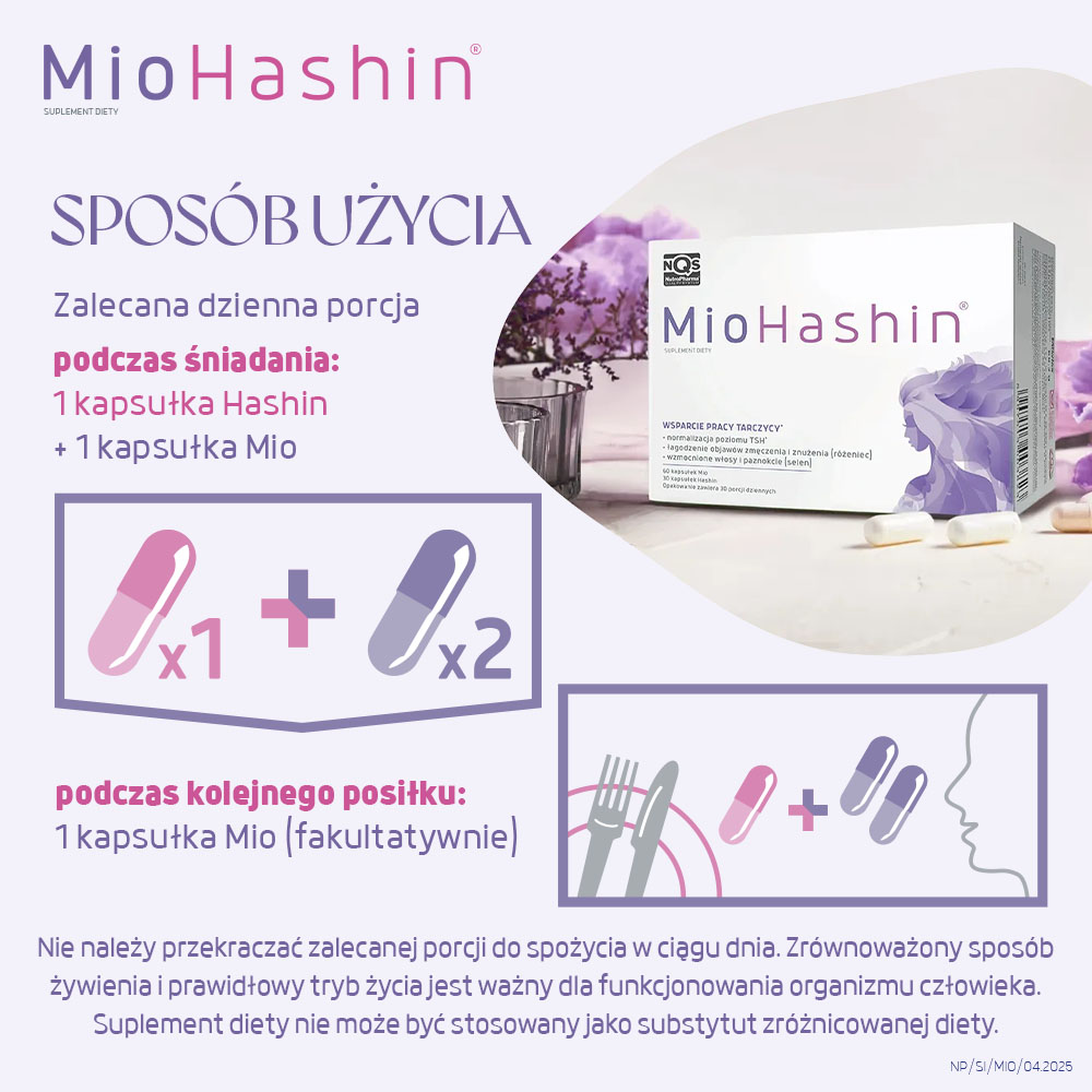 MioHashin, kapsułki ze składnikami wspomagającymi prawidłową pracę tarczycy, 60 + 30 szt.