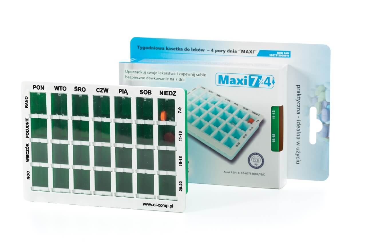 Kasetka tygodniowa do dawkowania leków organizująca, 1 szt.