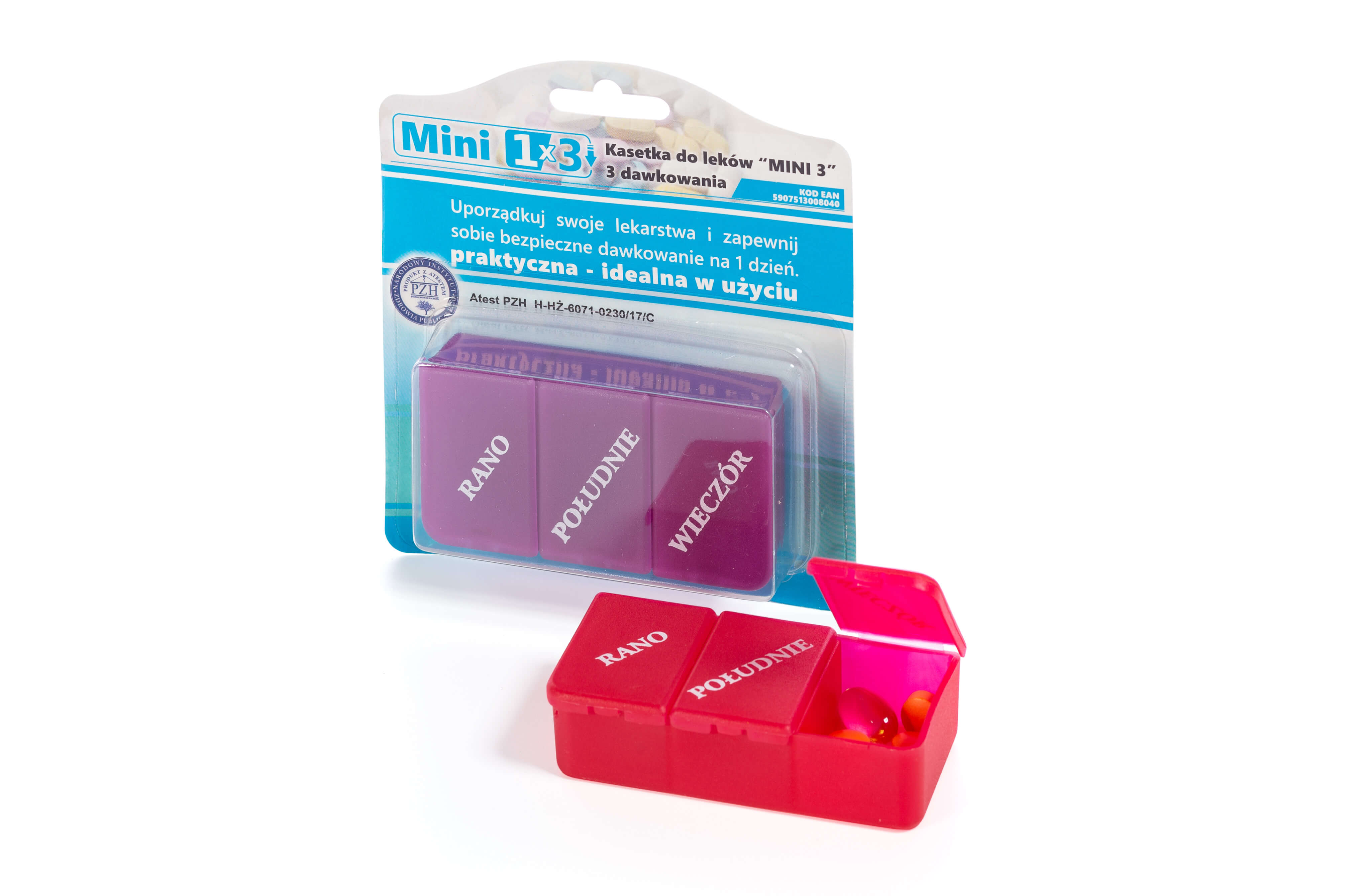 Kasetka do dawkowania leków dzienna kasetka na 3 pory dnia, 1 szt.