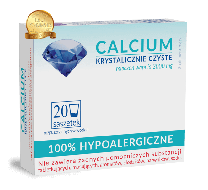 Calcium Krystalicznie Czyste, proszek ze składnikami uzupełniającymi dietę w wapń, 20 sasz.