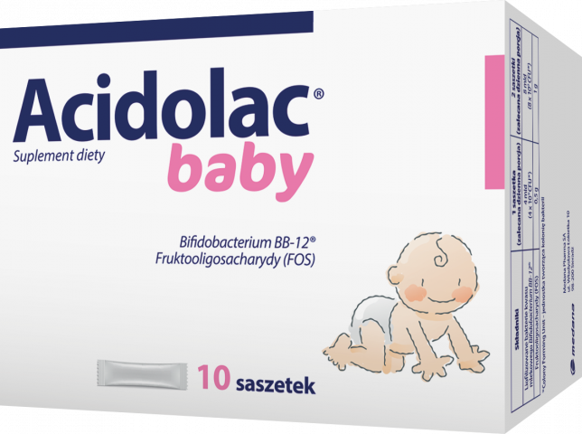 Acidolac Baby, proszek do rozpuszczania ze składnikami wspierającymi florę bakteryjną, 10 sasz.