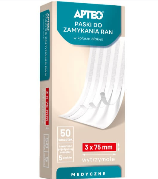 Paski do zamykania ran APTEO, w kolorze białym 3mm x 75mm, 5 szt.
