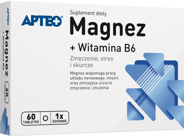 Magnez + Witamina B6 APTEO, tabletki ze składnikami na zmęczenie, stres, skurcze mięśni, 60 szt.