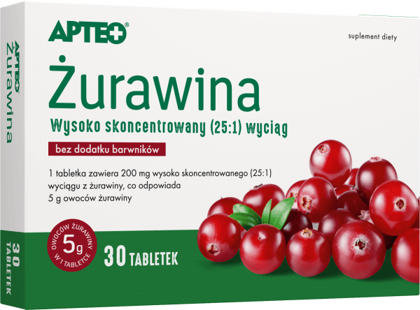 Żurawina APTEO tabletki ze składnikami wspomagającymi funkcjonowanie układu moczowego, 30 szt.