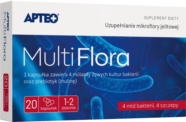 Multi Flora APTEO kapsułki ze składnikami uzupełniającymi mikroflorę jelitową, 20 szt.