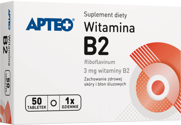 Witamina B2 APTEO, tabletki ze składnikami na zdrową skórę i błony śluzowe, 50 szt.