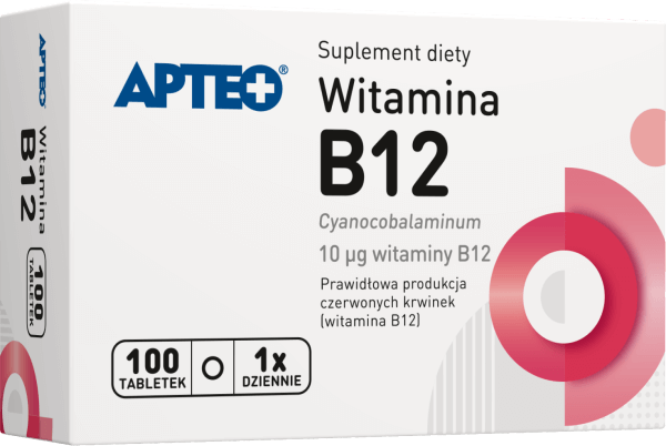 Witamina B12 APTEO tabletki ze składnikami na prawidłową produkcję czerwonych krwinek, 100 szt.