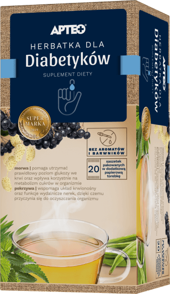 Herbatka dla diabetyków APTEO zioła ze składnikami wspierającymi utrzymanie prawidłowego poziomu glukozy we krwi, 20 sasz., 2 g