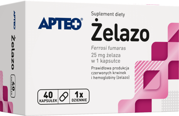 Żelazo APTEO kapsułki ze składnikami wspierającymi prawidłową produkcję czerwonych krwinek i hemoglobiny, 40 szt.