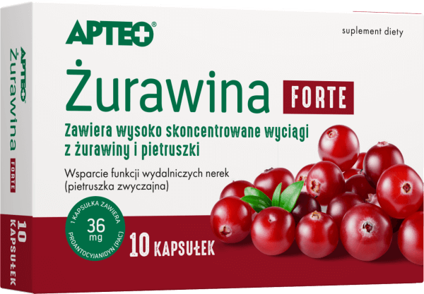 Żurawina Forte APTEO, kapsułki ze składnikami wspierającymi funkcję wydalniczą nerek, 10 szt.