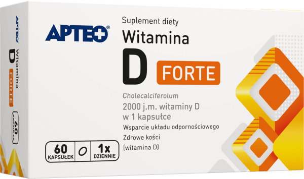 Witamina D Forte APTEO kapsułki ze składnikami wspierającymi odporność, zdrowe kości, zęby, 60 szt.