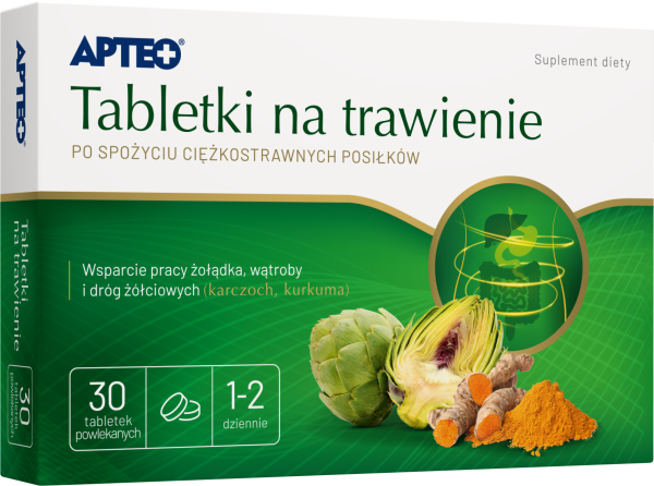 Tabletki na trawienie APTEO, ze składnikami na wsparcie pracy żołądka, wątroby i dróg żółciowych, 30 szt.