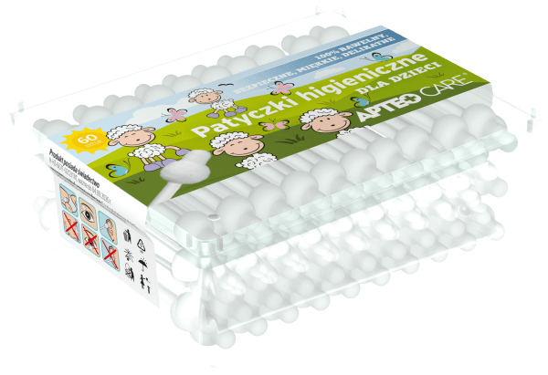 Patyczki higieniczne dla dzieci APTEO CARE bawełniane, 60 szt.