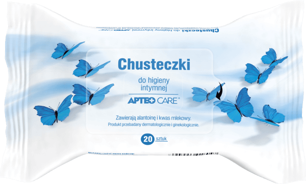 Chusteczki do higieny intymnej APTEO CARE, nawilżane do codziennej pielęgnacji i odświeżania miejsc intymnych, 20 szt.