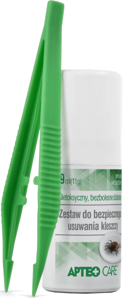Zestaw do bezpiecznego usuwania kleszczy APTEO CARE spray do usuwania kleszczy z ciała człowieka przez zamrożenie, 9 ml 