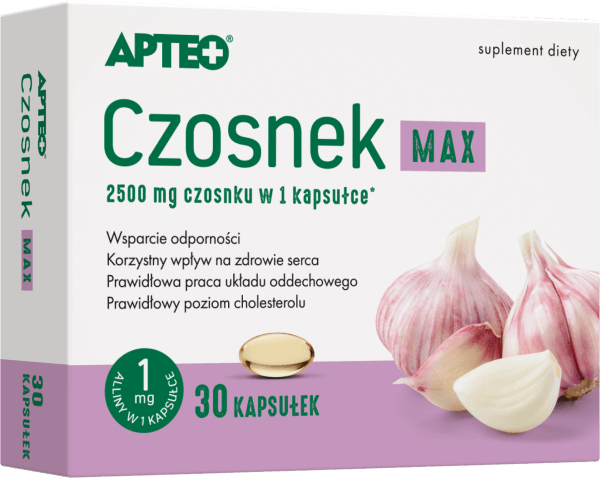 Czosnek Max APTEO kapsułki ze składnikami wspierającymi odporność i zdrowe serce, 30 szt.