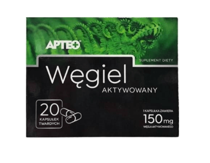 Węgiel aktywowany, kapsułki  ze składnikami wspierającymi w wzdęciach, biegunce i niestrawności, 20 szt.