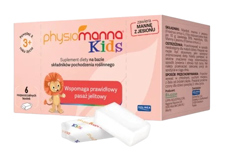 Physiomanna Kids, kostki rozpuszczalne na zaparcia dla dzieci, 6 szt.