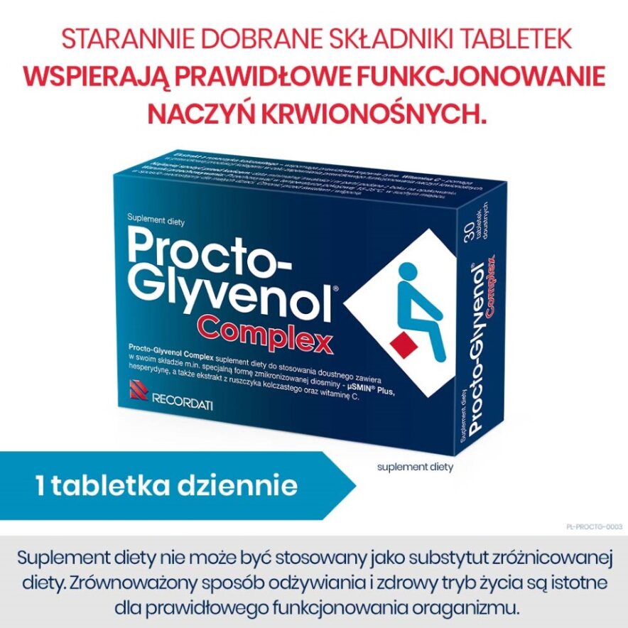 Procto-Glyvenol Complex, tabletki dla osób, które cierpią z powodu hemoroidów, 30 szt.