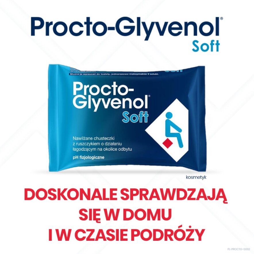 Chusteczki nawilżające Procto-Glyvenol Soft , z ruszczykiem dla osób z hemoroidami, 30 szt.