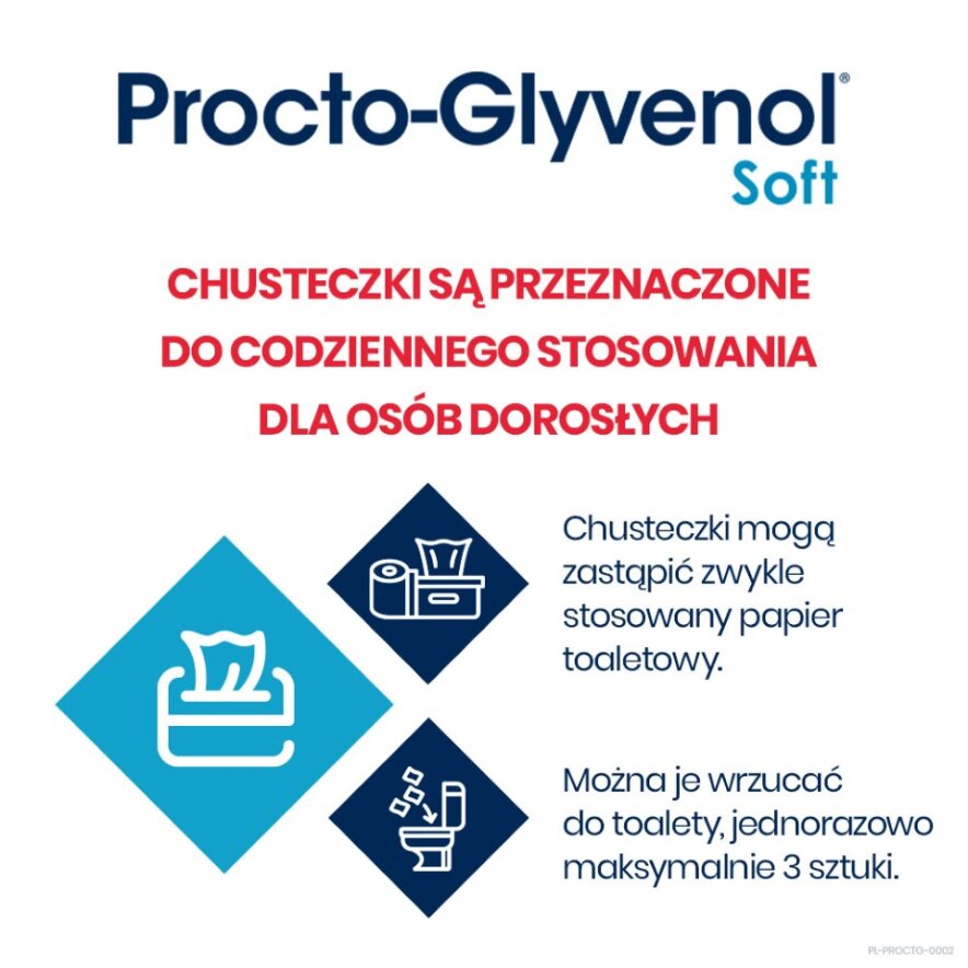 Chusteczki nawilżające Procto-Glyvenol Soft , z ruszczykiem dla osób z hemoroidami, 30 szt.