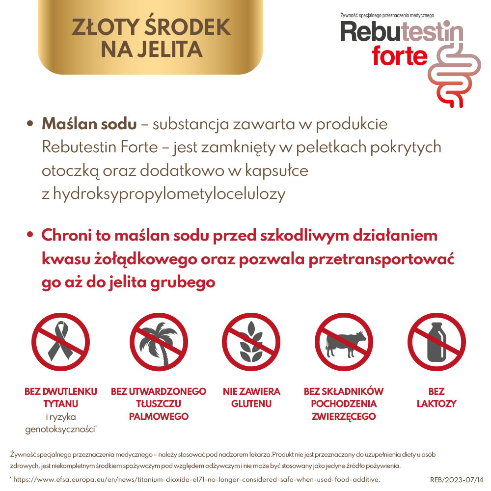 Rebutestin forte, kapsułki ze składnikami na zaburzoną pracę jelit, 60 szt.