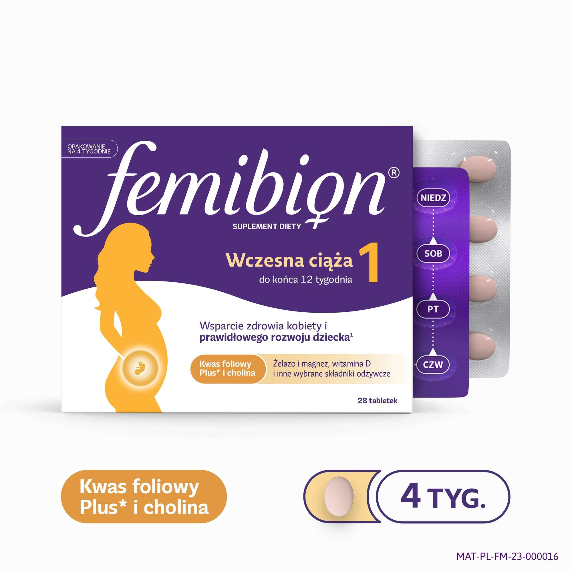 Femibion® 1 Wczesna ciąża, kwas foliowy plus, 28 tabletek