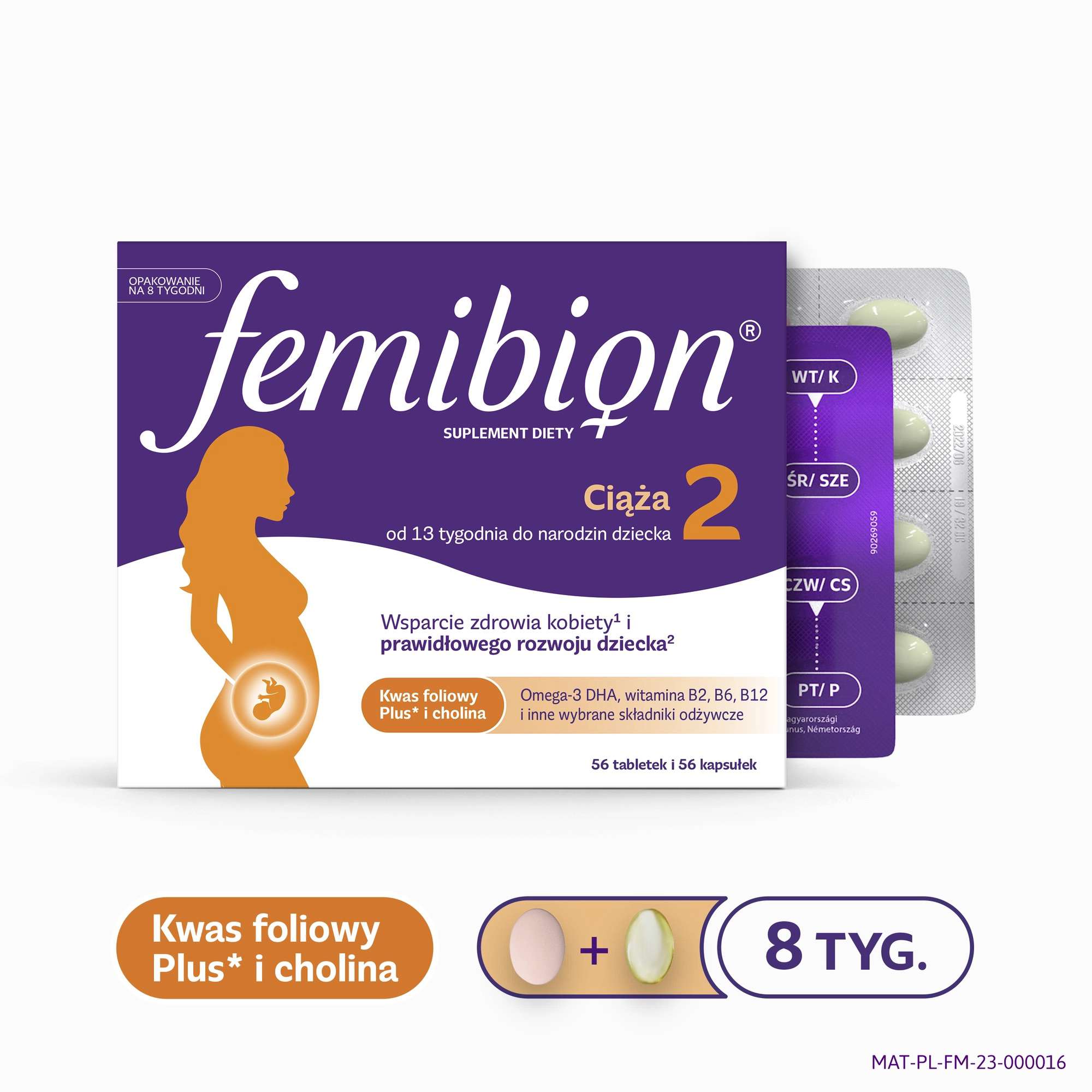 Femibion® 2 Ciąża, kwas foliowy plus, DHA, 56 tabletek i 56 kapsułek
