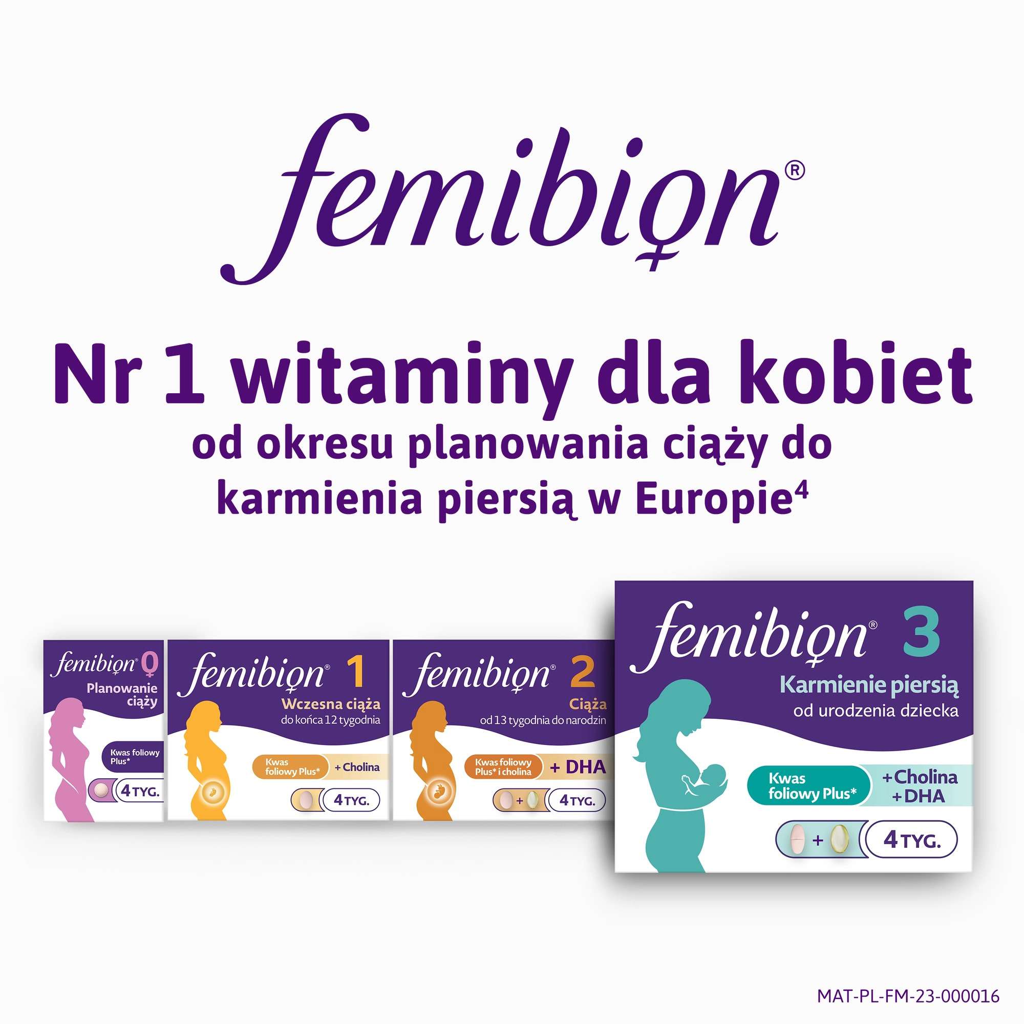 Femibion® 3 Karmienie Piersią, kwas foliowy plus, DHA, 28 tabletek i 28 kapsułek