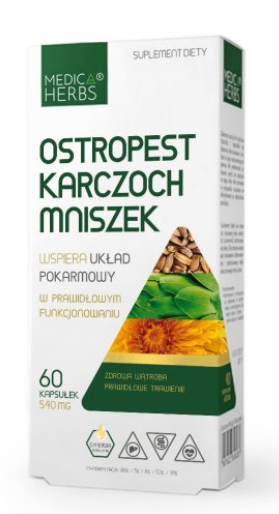 Medica Herbs, ostropest karczoch mniszek, 60 kaps.