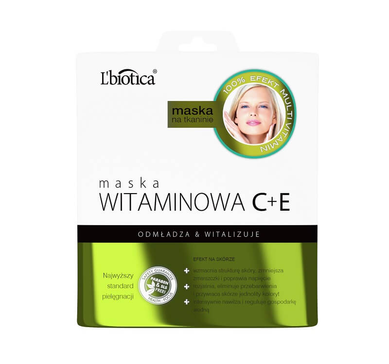 L'biotica Maska witaminowa C+E , maska odmładzająca na tkaninie, 1 szt., 23 ml