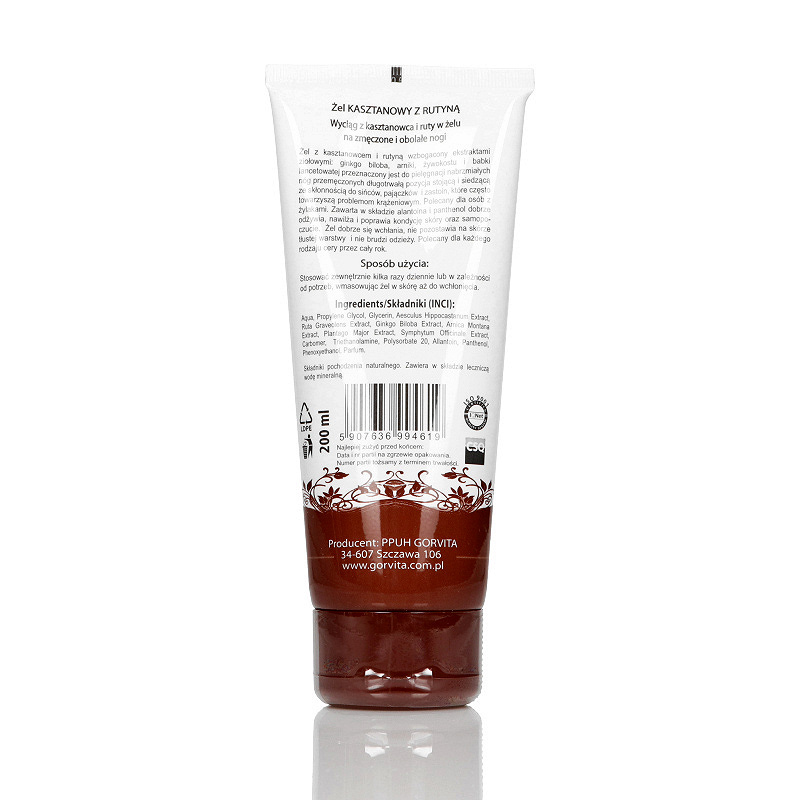 Żel kasztanowy, z rutyną na przemęczone i obolałe nogi, 200 ml