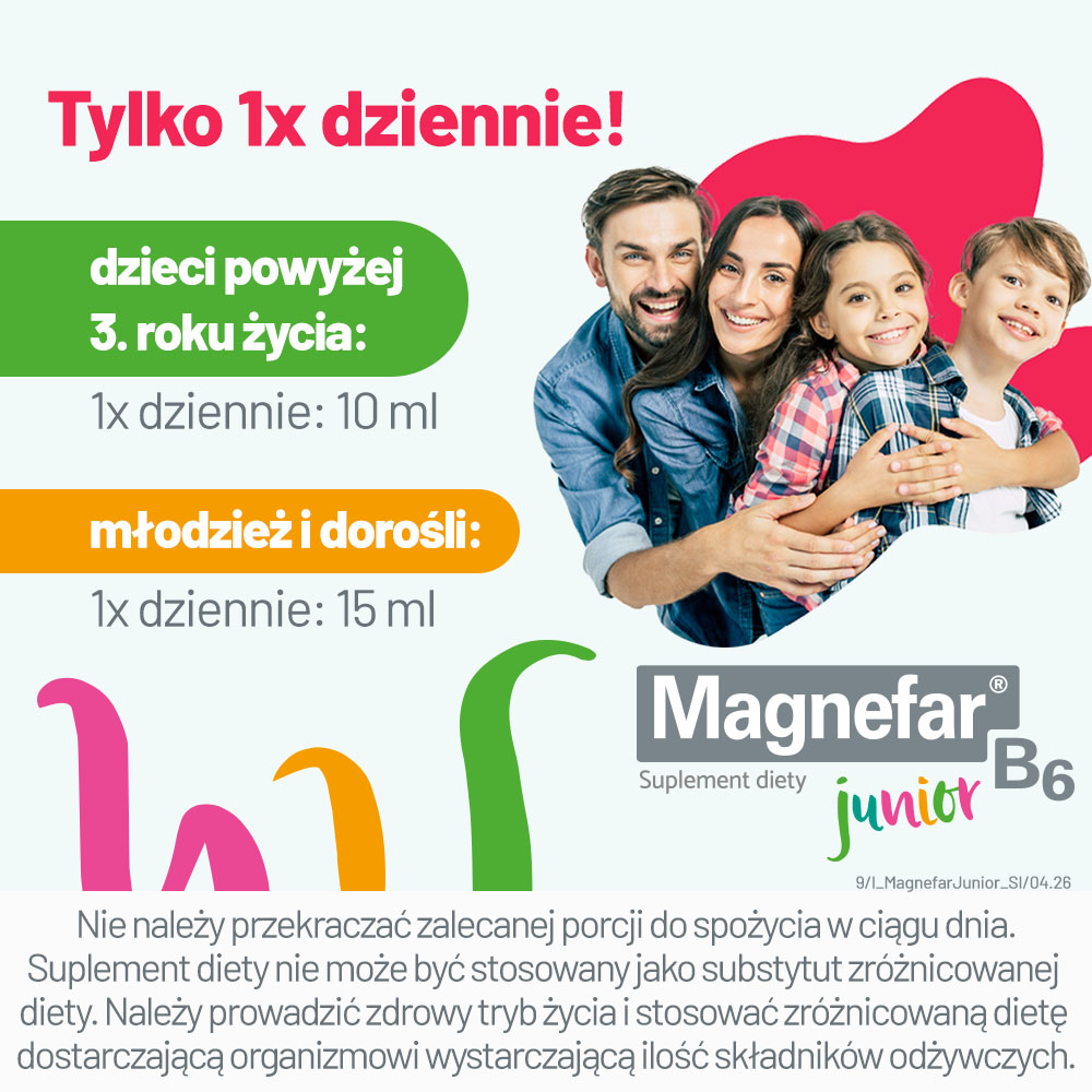 Magnefar B6 Junior, płyn ze składnikami poprawiającymi koncentrację dla dzieci, 120 ml