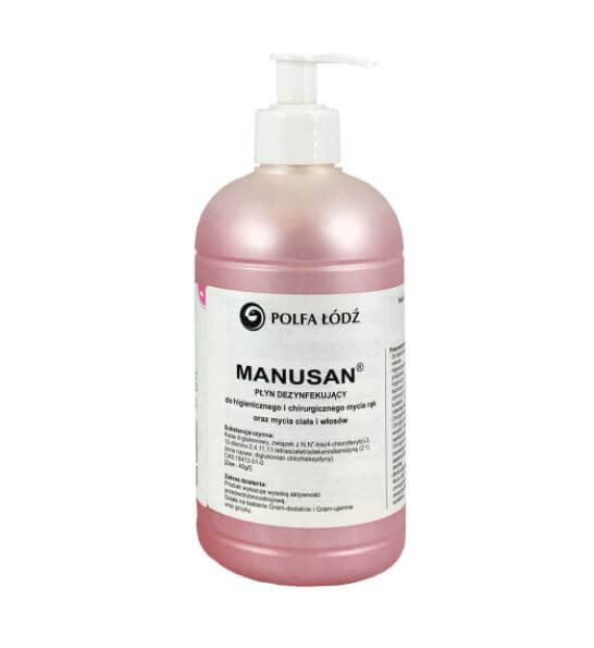Manusan płyn dezynfekujący z pompką do stosowania na skórę, 500 ml