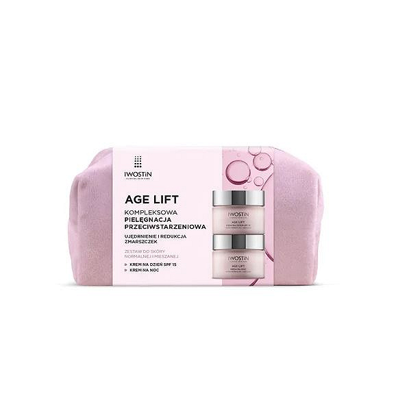 Iwostin Age Lift, krem na dzień SPF15, 50 ml + krem na noc, 50 ml dla cery normalnej i mieszanej + kosmetyczka