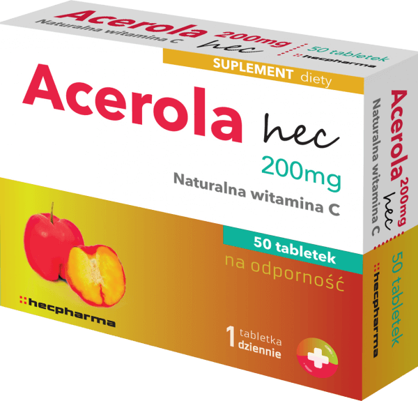 Acerola hec 200 mg, tabletki z witaminą C wspomagającą odporność, 50 szt.