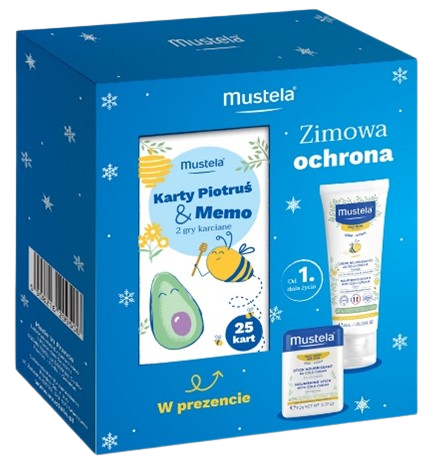 Mustela Zimowa Ochrona, zestaw: krem do twarzy z CC, 40 ml + ochronny sztyft z CC 9,2 g, + karty Memo