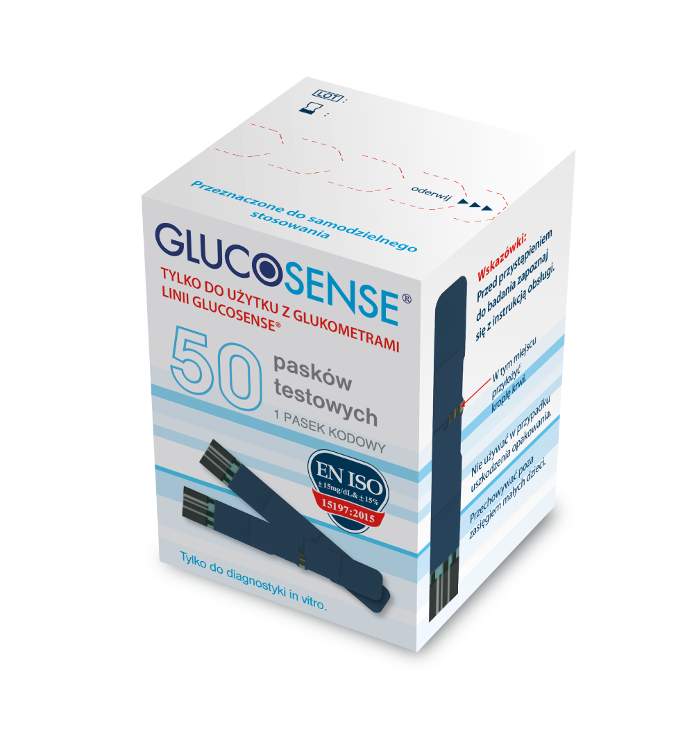 Glucosense test paskowy do pomiaru cukru, 50 szt.