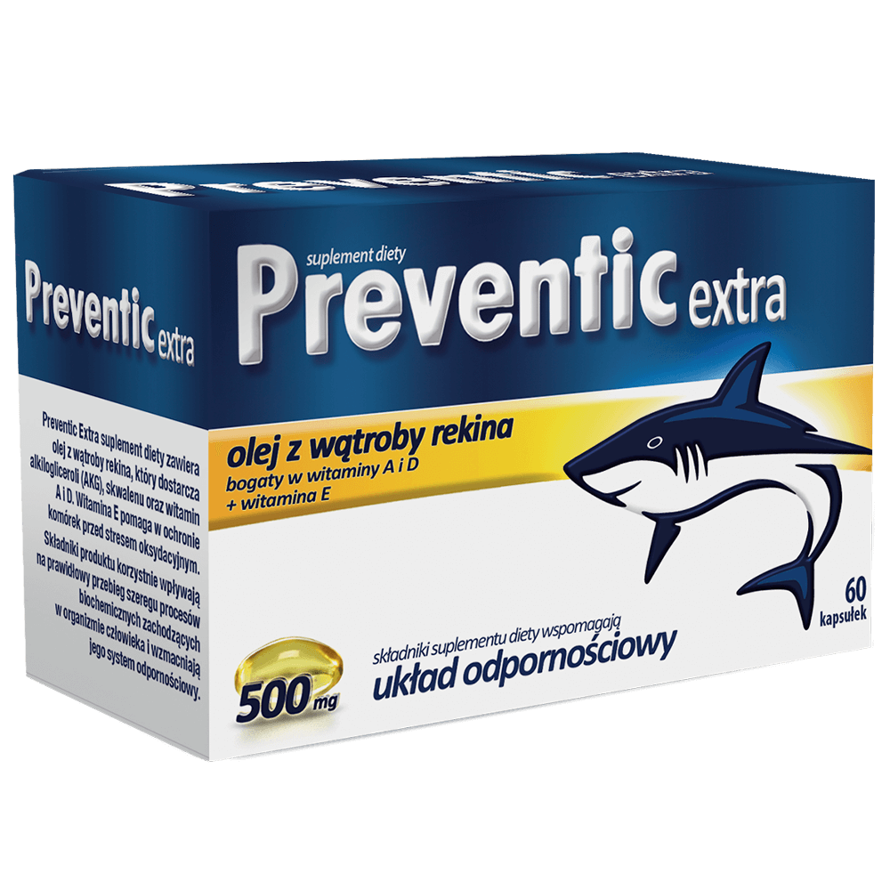 Preventic Extra , kapsułki z olejem z wątroby rekina wspierającym odporność, 60 szt.